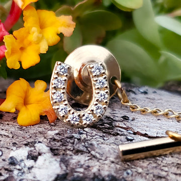 14K Yellow Gold Diamond Horse Shoe Tie Tack DMS-22100